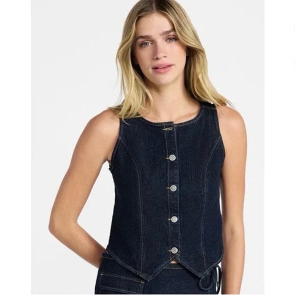 No Boundaries Dark Wash Denim Crop Vest Size Large